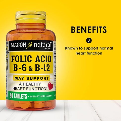 MASON NATURAL Folic Acid with B,6 & B,12, 90 Day Supply, Supports Normal Heart Health and Metabolic Function in Saudi Arabia