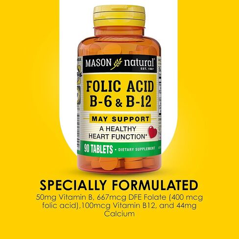 MASON NATURAL Folic Acid with B,6 & B,12, 90 Day Supply, Supports Normal Heart Health and Metabolic Function in Saudi Arabia