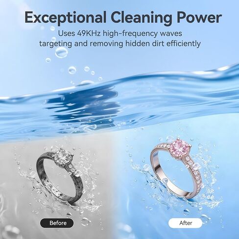 650ML Ultrasonic Jewelry Cleaner, 49KHz 40W Sonic Cleaner Machine for Jewelry, Earrings, Necklaces, Glasses, Denture, Rings, Watch Strap (Stainless Steel Tank) in Kuwait