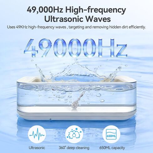 650ML Ultrasonic Jewelry Cleaner, 49KHz 40W Sonic Cleaner Machine for Jewelry, Earrings, Necklaces, Glasses, Denture, Rings, Watch Strap (Stainless Steel Tank) in Kuwait