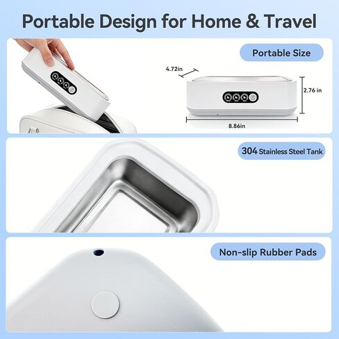 650ML Ultrasonic Jewelry Cleaner, 49KHz 40W Sonic Cleaner Machine for Jewelry, Earrings, Necklaces, Glasses, Denture, Rings, Watch Strap (Stainless Steel Tank) in Kuwait