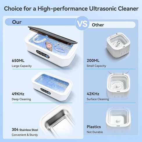 650ML Ultrasonic Jewelry Cleaner, 49KHz 40W Sonic Cleaner Machine for Jewelry, Earrings, Necklaces, Glasses, Denture, Rings, Watch Strap (Stainless Steel Tank) in Kuwait