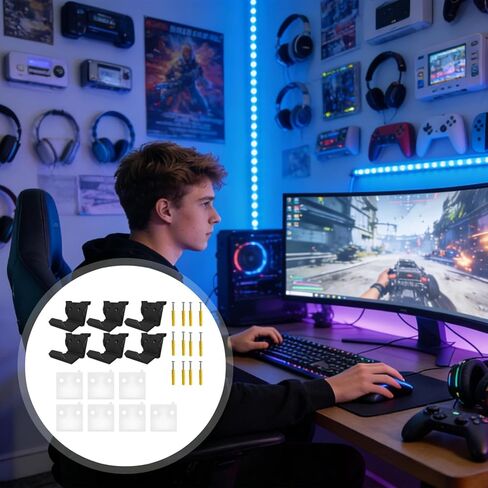 6 Pcs Controller And Headset Wall Mount, Adhesive & Screws Installation, Foldable Hanger For Game Consoles, Black, Space-Saving in Saudi Arabia