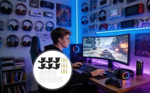 6 Pcs Controller And Headset Wall Mount, Adhesive & Screws Installation, Foldable Hanger For Game Consoles, Black, Space-Saving in Saudi Arabia