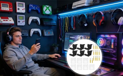 6 Pcs Controller And Headset Wall Mount, Adhesive & Screws Installation, Foldable Hanger For Game Consoles, Black, Space-Saving in Saudi Arabia
