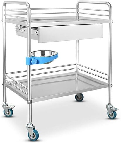 Medical Stainless Steel Trolley2/3 Layer Laboratory Cart with Drawer Mobile Clinic Trolley Silent 360° Wheels Tool Cart for Beauty Salon and Spa(3 Layer-69 * 46 * 91Cm) in Saudi Arabia