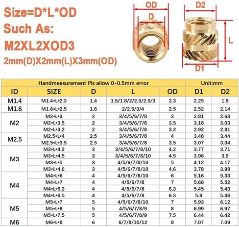 Threaded Inserts for 3D Printing, 100pcs Heat Set Threaded Inserts, Brass Nut Hot Melt Knurled with Double Twill M2 to M8(M2x4x3.2mm) in Saudi Arabia