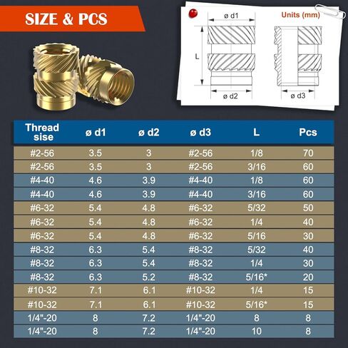 513 قطعة من حشوات النحاس الملولبة SAE مع أطراف إدخال مجموعة الحرارة، #2-56#4-40#6-32#8-32#10-32 1/4"-20 مجموعة متنوعة من المكسرات المخرشة ذات الخيط الأنثوي، لمكونات الطباعة البلاستيكية وثلاثية الأبعاد in Kuwait