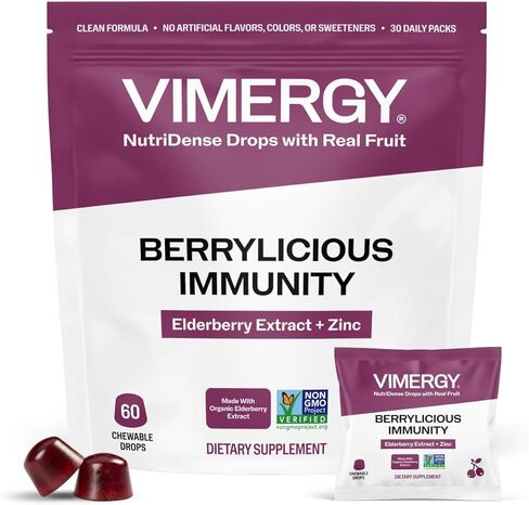 Vimergy NutriDense Elderberry + Zinc Berrylicious Immunity* Chewables, Vegan, No Artificial Sweeteners, Gluten-Free, Adult & Kids Immune Support, 30 Servings (60 Count) in Saudi Arabia