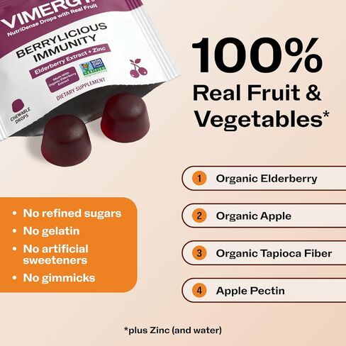 Vimergy NutriDense Elderberry + Zinc Berrylicious Immunity* Chewables, Vegan, No Artificial Sweeteners, Gluten-Free, Adult & Kids Immune Support, 30 Servings (60 Count) in Saudi Arabia