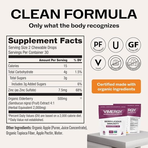 Vimergy NutriDense Elderberry + Zinc Berrylicious Immunity* Chewables, Vegan, No Artificial Sweeteners, Gluten-Free, Adult & Kids Immune Support, 30 Servings (60 Count) in Saudi Arabia