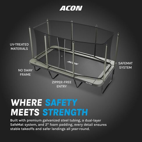 ACON 16 HD مستطيل الترامبولين مع حاوية أمان وسلم - 17 x 9.8 ft كبير مستطيل الترامبولين في الهواء الطلق، 140 HD Springs، SafeMat، 1650 رطل إطار فولاذي تم اختباره، ضمان الإطار لمدة 10 سنوات in Saudi Arabia
