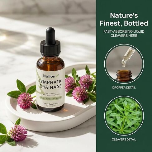 Nuflos قطرات التصريف اللمفاوي، مكملات التصريف اللمفاوي، مزيج عشبي ممتاز 4 في 1، عافية يومية وتخفيف عام، 2 أونصة سائلة. أوز (أ) in Kuwait