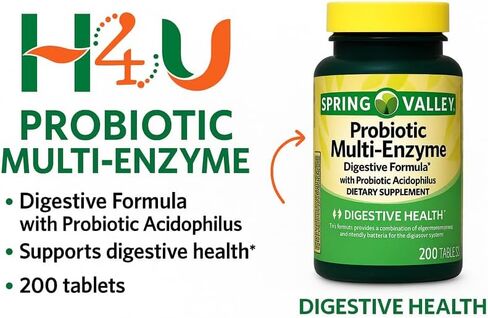أقراص تركيبة هضمية متعددة الإنزيمات بروبيوتيك من سبرينج فالي لصحة الجهاز الهضمي، 200 قرص (200 قرص) in Kuwait