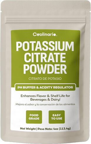 Coolinario Potassium Citrate Powder (4 أوقية) PH Buffer & الحموضة منظم للمشروبات ومنتجات الألبان | يعزز النكهة وعمر الصلاحية | مثالي للمشروبات الرياضية والجبن والمربى | درجة الغذاء in Kuwait