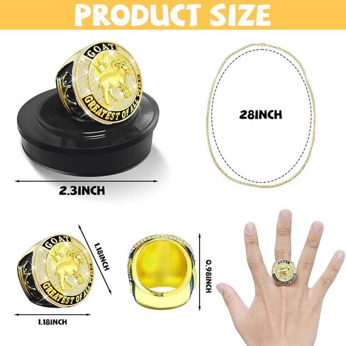 Goat Championship Ring, Goat Trophy Award Medal Prize, Goat Ring with Neck Chain and Acrylic Display Stand, Greatest of All Time Gift for League Champion Winner in Kuwait