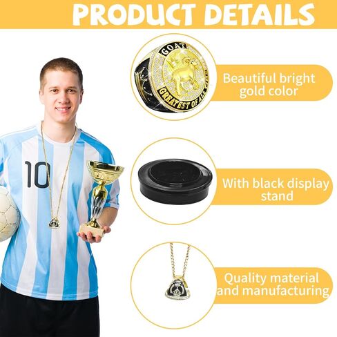 Goat Championship Ring, Goat Trophy Award Medal Prize, Goat Ring with Neck Chain and Acrylic Display Stand, Greatest of All Time Gift for League Champion Winner in Kuwait