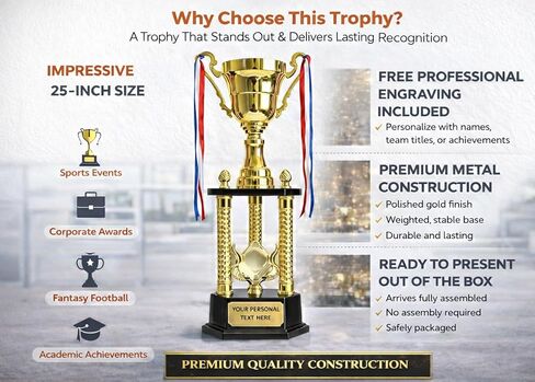 كأس كبير مقاس 25 بوصة مع نقش مخصص مجاني - جائزة كأس معدني Premuim لكرة القدم الخيالية، وتقدير الشركات، والبطولات الرياضية - كأس بطولة عملاقة مخصصة in Kuwait