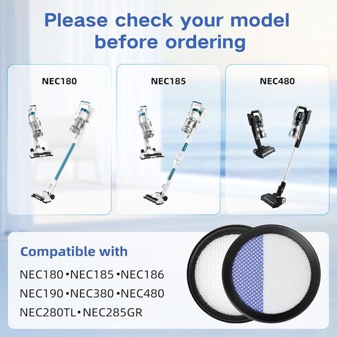 6 عبوات من المرشحات البديلة للمكنسة الكهربائية اللاسلكية Eureka RapidClean Pro المتوافقة مع NEC180، NEC280TL، NEC380، NEC480، NEC185، NEC186، NEC190 in Kuwait