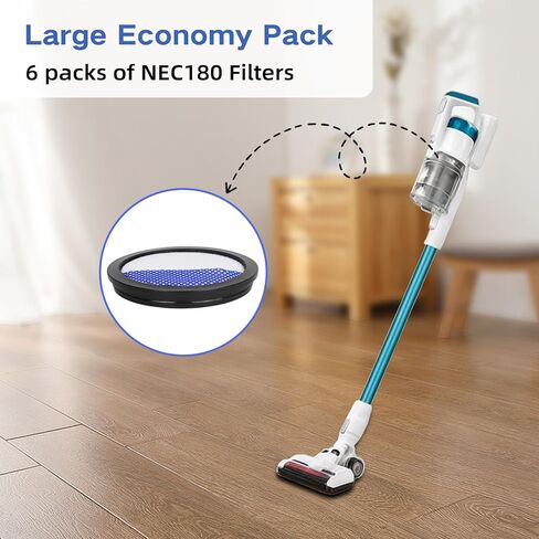 6 عبوات من المرشحات البديلة للمكنسة الكهربائية اللاسلكية Eureka RapidClean Pro المتوافقة مع NEC180، NEC280TL، NEC380، NEC480، NEC185، NEC186، NEC190 in Kuwait
