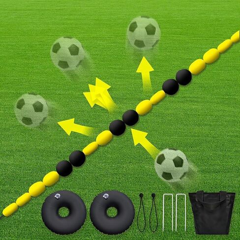 Goalkeeper Training Equipment - 2.5m Single Line Deflector for Reflex & Agility Training with Water Bags - Essential Soccer Training Aids (Yellow) in Saudi Arabia