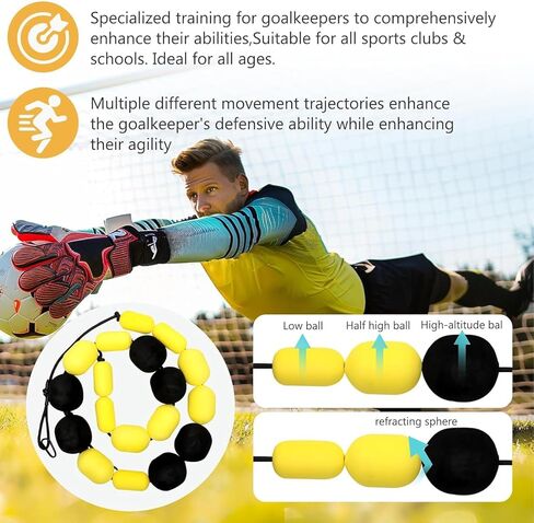 Goalkeeper Training Equipment - 2.5m Single Line Deflector for Reflex & Agility Training with Water Bags - Essential Soccer Training Aids (Yellow) in Saudi Arabia