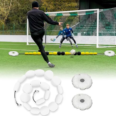 Goalkeeper Training Equipment - 2.5m Single Line Deflector for Reflex & Agility Training with Water Bags - Essential Soccer Training Aids (White) in Kuwait