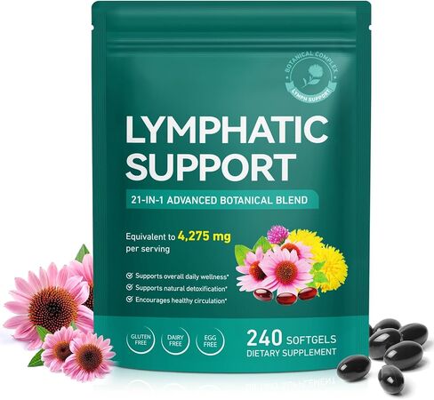مكملات التصريف اللمفاوي، مكمل دعم النظام اللمفاوي للنساء والرجال، مزيج عشبي طبيعي مع القنفذية والهندباء وجذور الأرقطيون للجهاز اللمفاوي - 240 كبسولة هلامية in Kuwait
