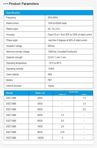 1PCS ESCT-B88 250-1000/5A Split Core Current(500 5A) in Saudi Arabia