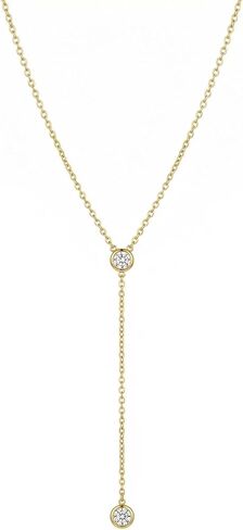 Dainty Lariat Necklace for Women 18K Gold Plated Trendy CZ Beaded Chain Drop Necklaces Long Y-Shaped Pendant Jewelry Necklace for Women Gift in Kuwait