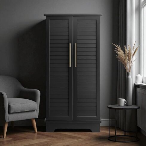 Hives and Honey Porsha Jewelry Armoire - خزانة قفل 7 -Drawer الحديثة مع أبواب مصراع ومقابض نحاسية ، فحم in Kuwait