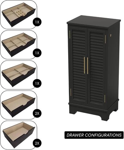 Hives and Honey Porsha Jewelry Armoire - خزانة قفل 7 -Drawer الحديثة مع أبواب مصراع ومقابض نحاسية ، فحم in Kuwait