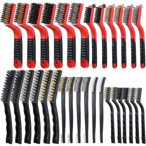 30 Pcs Wire Cleaning Brushes Set, Stainless Steel Nylon Brass Wire Brushes, Metal Brush Grip Paint Remover with Curved Handle for Rust Remover and Paint Removal, Drill, Scrub(Red, Black, Silver, Gold) in Saudi Arabia