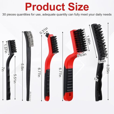 30 Pcs Wire Cleaning Brushes Set, Stainless Steel Nylon Brass Wire Brushes, Metal Brush Grip Paint Remover with Curved Handle for Rust Remover and Paint Removal, Drill, Scrub(Red, Black, Silver, Gold) in Saudi Arabia