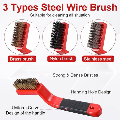 30 Pcs Wire Cleaning Brushes Set, Stainless Steel Nylon Brass Wire Brushes, Metal Brush Grip Paint Remover with Curved Handle for Rust Remover and Paint Removal, Drill, Scrub(Red, Black, Silver, Gold) in Saudi Arabia