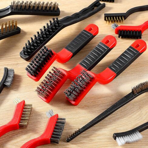 30 Pcs Wire Cleaning Brushes Set, Stainless Steel Nylon Brass Wire Brushes, Metal Brush Grip Paint Remover with Curved Handle for Rust Remover and Paint Removal, Drill, Scrub(Red, Black, Silver, Gold) in Saudi Arabia