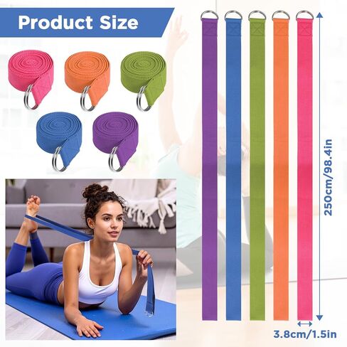 10 Pieces 8ft Yoga Strap for Stretching Bulk with Adjustable Metal D Ring Buckle Loop Exercise Band Stretching Belt for Fitness Gym Workout Pilates Physical Therapy in Saudi Arabia