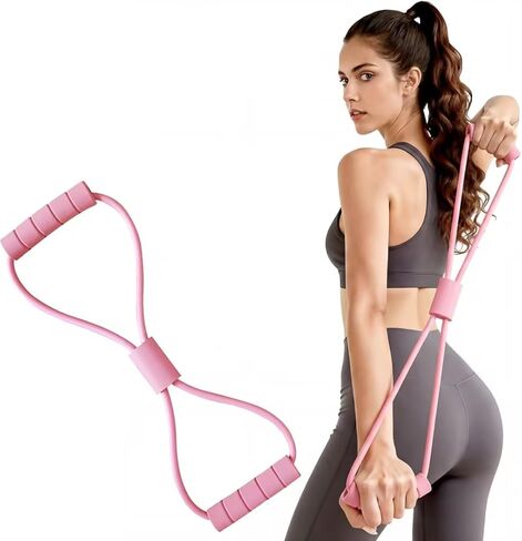 Pink 8-Shape Arm Trainer, Home Fitness Resistance Band for Back Stretching & Yoga Workout in Saudi Arabia