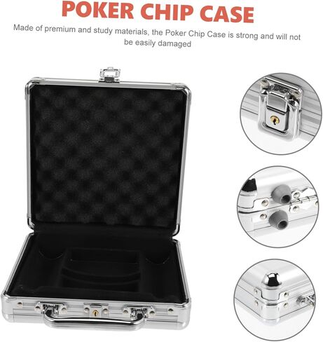 حافظة رقائق البوكر من خليط معدني بسعة كبيرة من BESPORTBLE مع حاوية بطاقات بمقبض لتخزين رقائق البوكر والبطاقات بشكل آمن، صندوق حمل محمول للعبة البلاك جاك in Kuwait