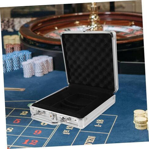 حافظة رقائق البوكر من خليط معدني بسعة كبيرة من BESPORTBLE مع حاوية بطاقات بمقبض لتخزين رقائق البوكر والبطاقات بشكل آمن، صندوق حمل محمول للعبة البلاك جاك in Kuwait