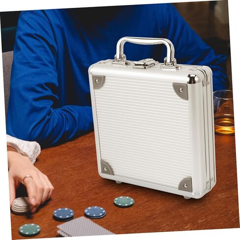 حافظة رقائق البوكر من خليط معدني بسعة كبيرة من BESPORTBLE مع حاوية بطاقات بمقبض لتخزين رقائق البوكر والبطاقات بشكل آمن، صندوق حمل محمول للعبة البلاك جاك in Kuwait