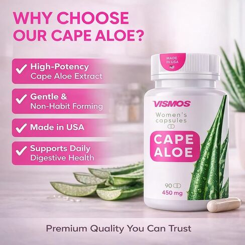 PREMIUM Cape Aloe Vera Capsules for Women – Natural Laxative & Daily Detox Cleanse for Gentle Constipation Relief & Gut Health Support – 450mg Aloe Ferox Leaf Powder – 90 Capsules - Made in USA in Saudi Arabia