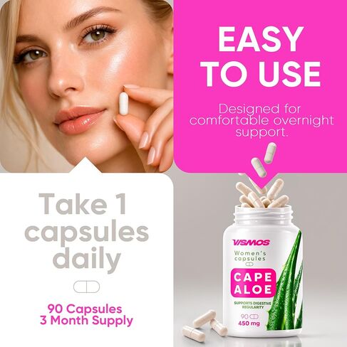 PREMIUM Cape Aloe Vera Capsules for Women – Natural Laxative & Daily Detox Cleanse for Gentle Constipation Relief & Gut Health Support – 450mg Aloe Ferox Leaf Powder – 90 Capsules - Made in USA in Saudi Arabia
