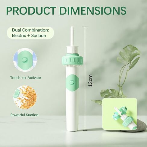 Electric Ear Wax Removal Tool with Vibration Suction, Ear Wax Vacuum Cleaner, Soft Silicone Spoon with 2 Washable Replaceable Tips Ear Cleaning for Family, Portable Case,Aqua Green in Kuwait