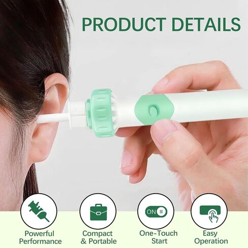 Electric Ear Wax Removal Tool with Vibration Suction, Ear Wax Vacuum Cleaner, Soft Silicone Spoon with 2 Washable Replaceable Tips Ear Cleaning for Family, Portable Case,Aqua Green in Kuwait