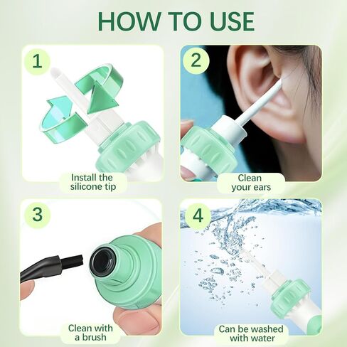 Electric Ear Wax Removal Tool with Vibration Suction, Ear Wax Vacuum Cleaner, Soft Silicone Spoon with 2 Washable Replaceable Tips Ear Cleaning for Family, Portable Case,Aqua Green in Kuwait