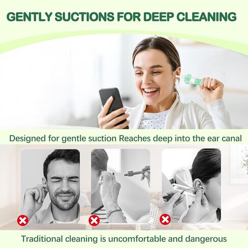Electric Ear Wax Removal Tool with Vibration Suction, Ear Wax Vacuum Cleaner, Soft Silicone Spoon with 2 Washable Replaceable Tips Ear Cleaning for Family, Portable Case,Aqua Green in Kuwait