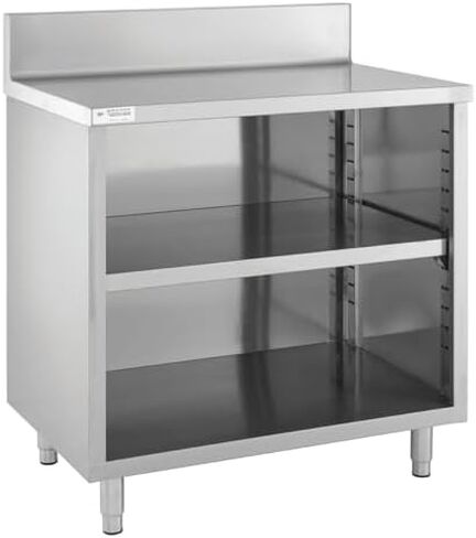 طاولة تحضير المطبخ المغلقة من الفولاذ المقاوم للصدأ من كراتوس مقاس 24 بوصة عمق × 36 عرض مع رف سفلي وبلاش باكسبلاش، طاولة عمل NSF للمطاعم - 16ga/304SS (32L-047) in Kuwait