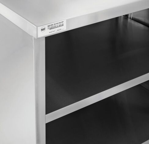 طاولة تحضير المطبخ المغلقة من الفولاذ المقاوم للصدأ من كراتوس مقاس 24 بوصة عمق × 36 عرض مع رف سفلي وبلاش باكسبلاش، طاولة عمل NSF للمطاعم - 16ga/304SS (32L-047) in Kuwait