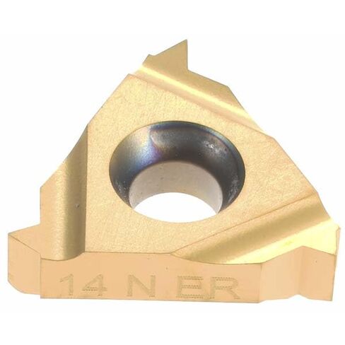 إدراج خيوط Laydown، 16ER14NPT HG330TR، كربيد، لمسة نهائية TiC وTiN، اليد اليمنى، خيط NPT خارجي، 14 TPI، دائرة منقوشة 3/8 بوصة، سمك 0.146 بوصة in Saudi Arabia